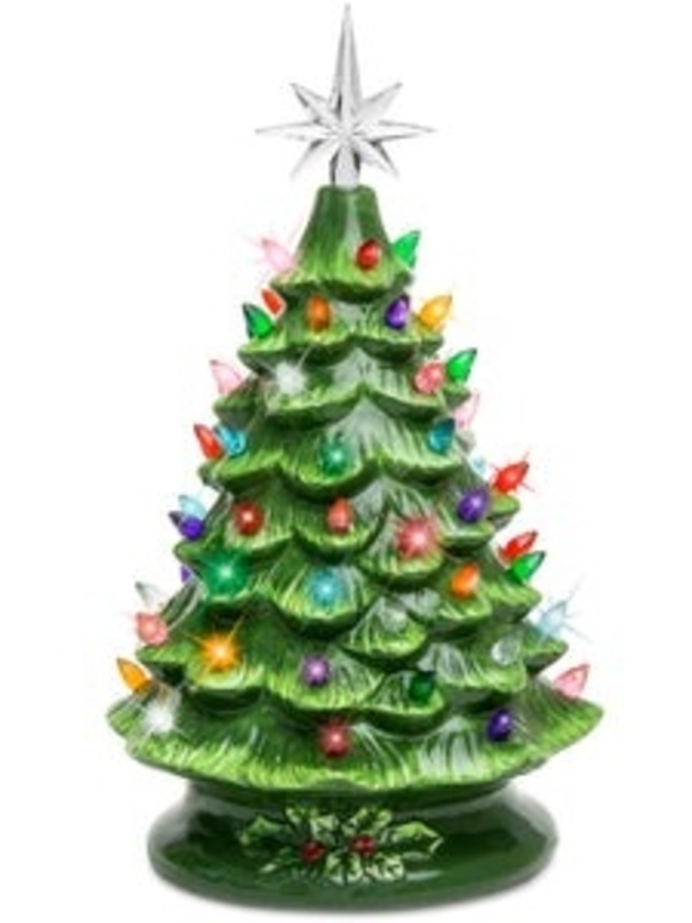 Green Ceramic Holiday Tree with Multicolor Bulb Lights